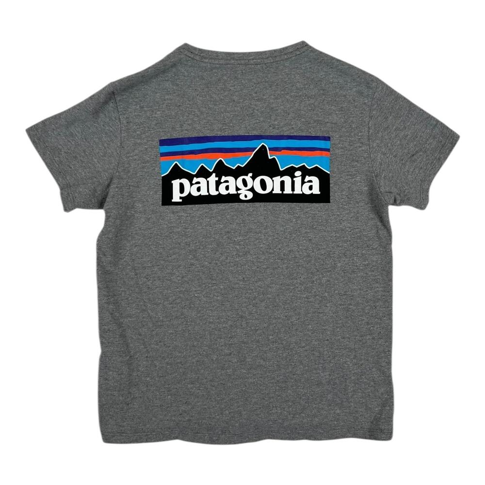 Patagonia Logo T-Shirt Womens Small Gray Responsibili-Tee Mountain Back Graphic